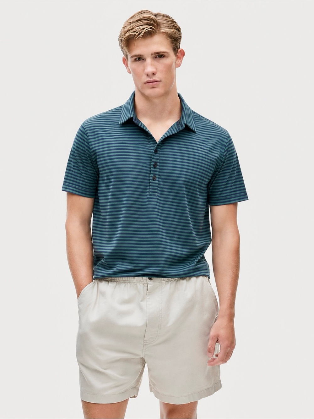 J. Crew Men's Short-Sleeve Striped Polo in Green & Blue {Large}